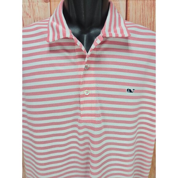Vineyard Vines Mens Pink Striped Polo Shirt Medium Sleeve Button Cotton Blend - Picture 3 of 8